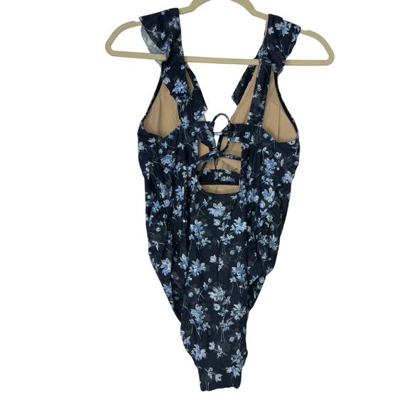 NWT A Pea in the Pod Ruffled Maternity Floral Swimsuit Dark Blue Size M - Picture 2 of 8